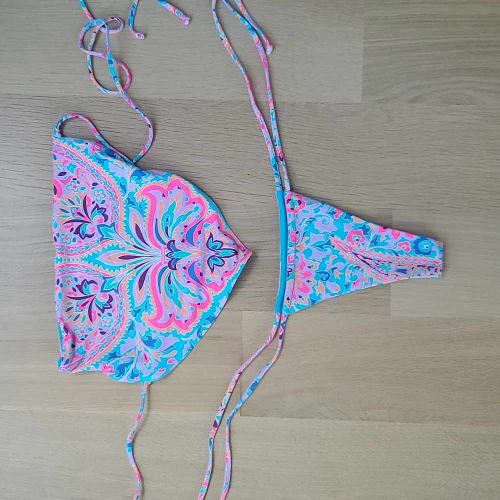 Frankie's Bikinis Pink and Blue Paisley Bikini